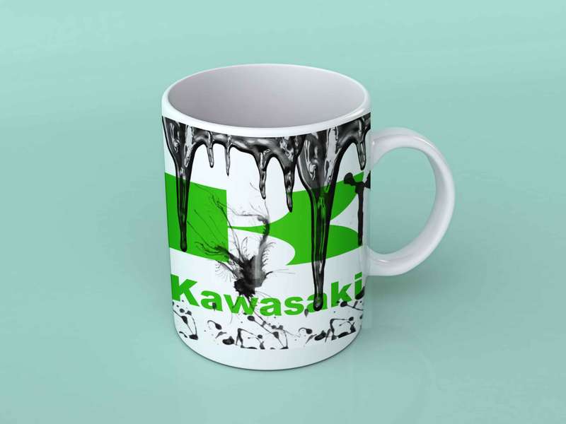 Kawasaki motorcycle oil coffee mug