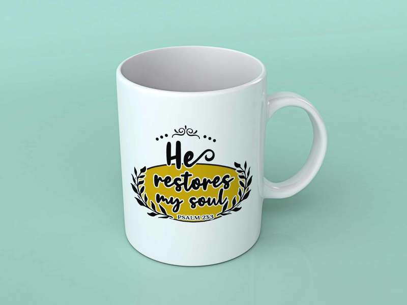 He restores my soul coffee mug