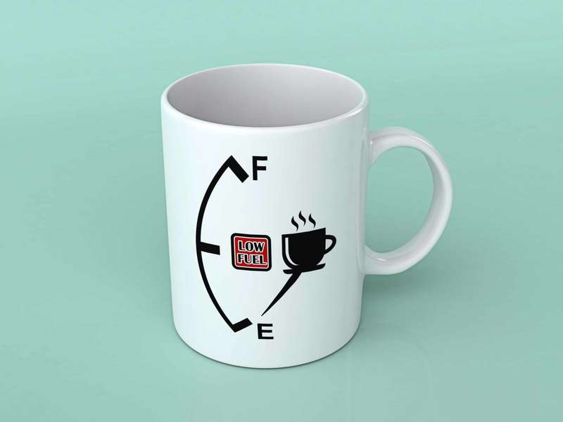 Low fuel coffee mug