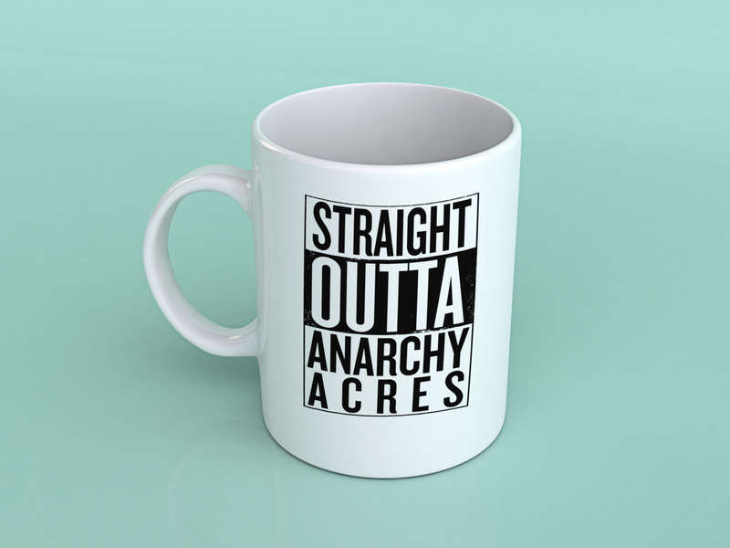 Straight outta Anarchy Acres fortnite coffee mug
