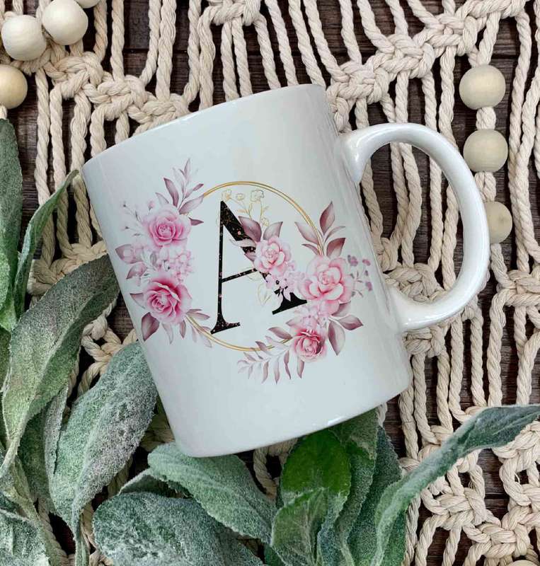 Floral Initial coffee mug