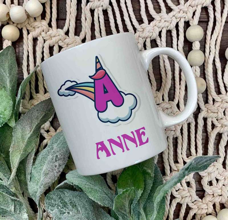 Unicorn Initial and name coffee mug