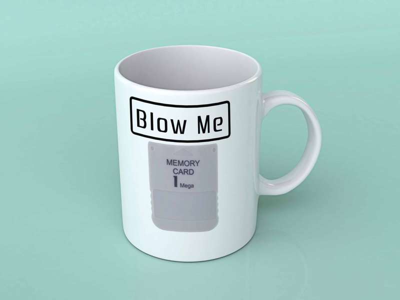 Blow me play station 1 memory card coffee mug