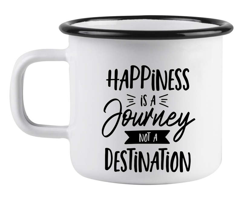 Happiness is a journey white enamel mug