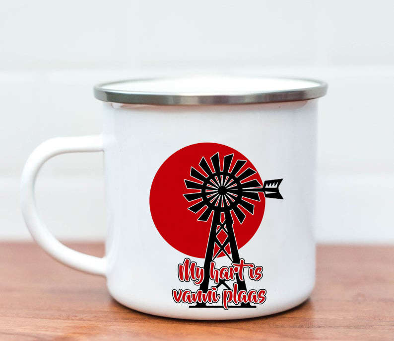 My hart is vanni plaas white enamel mug