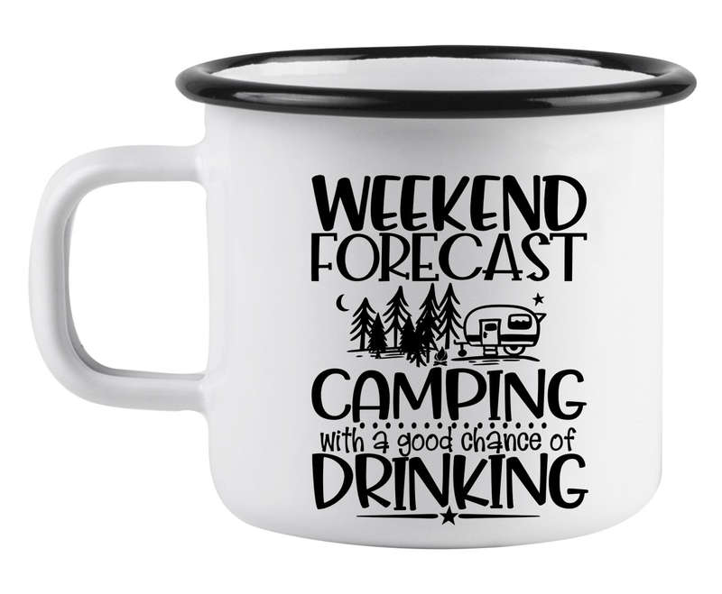 Weekend forecast camping enamel mug