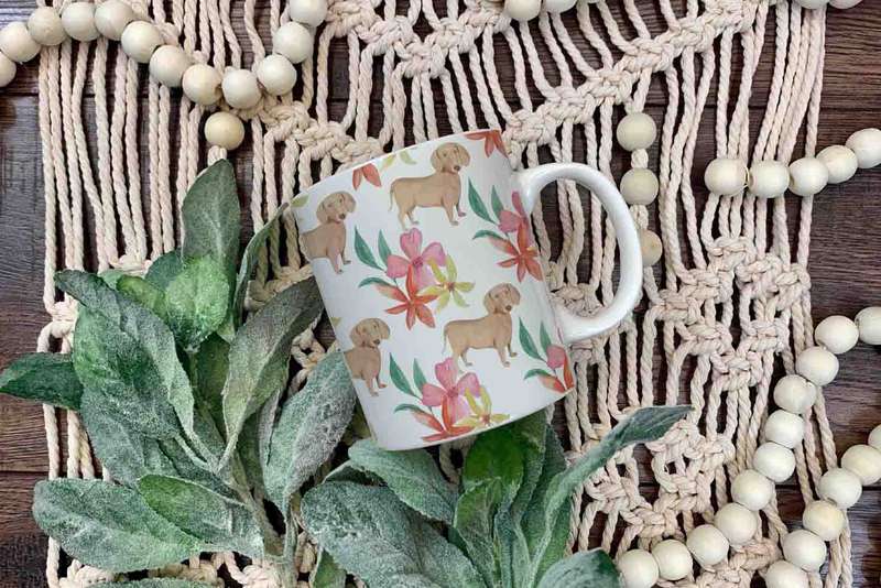 Dachshund and flower pattern coffee mug