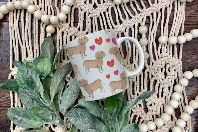 Dachshund and hearts pattern mug