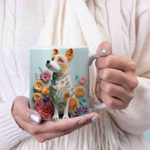3D Dog1 and flowers coffee mug