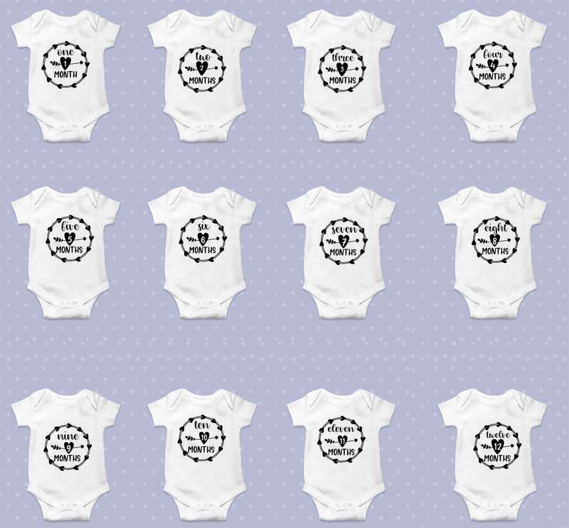 Baby monthly milestones circles and hearts