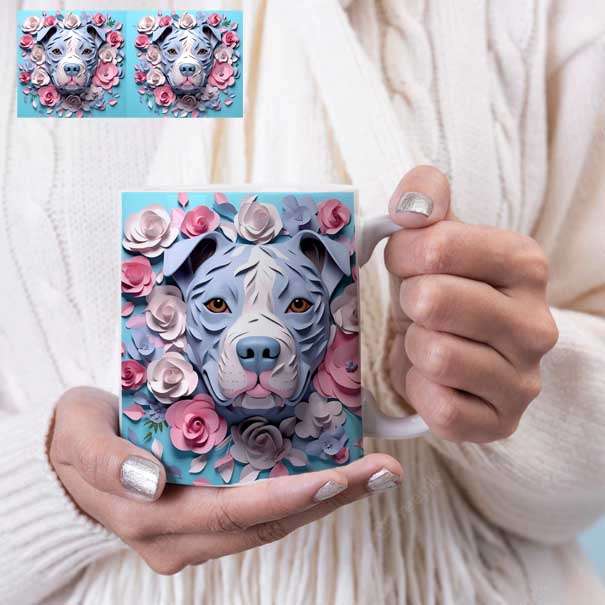3D Dog and flowers coffee mug 5