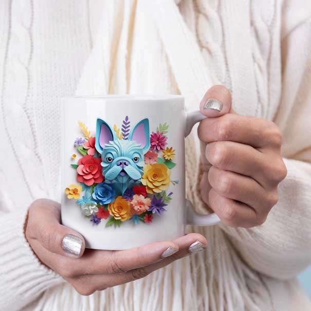 3D Dog and flowers coffee mug 6