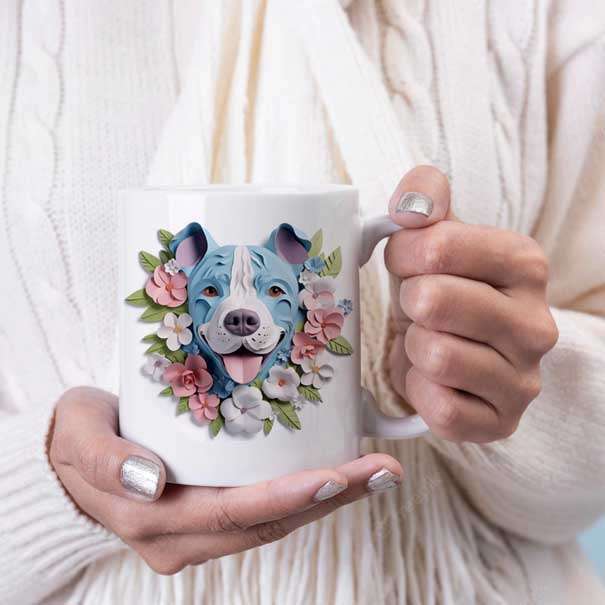 3D Dog and flowers coffee mug 7