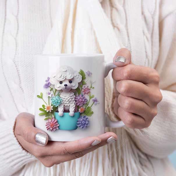 3D Dog and flowers coffee mug 8
