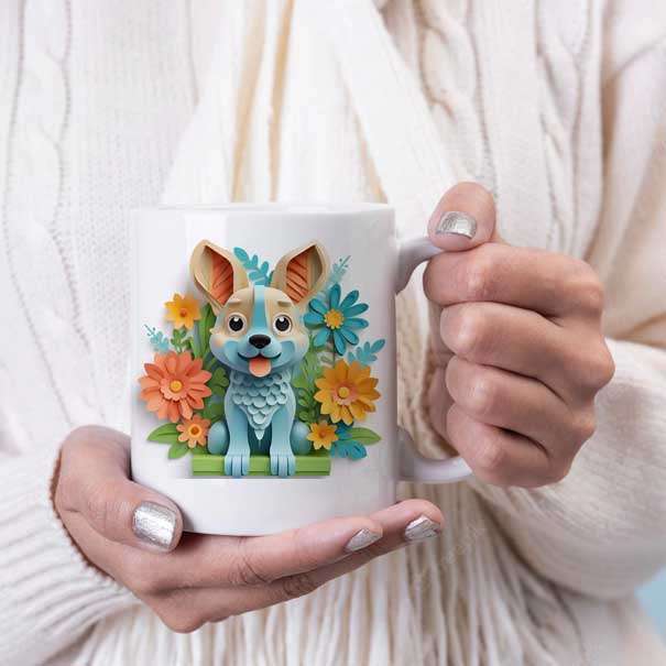 3D Dog and flowers coffee mug 9