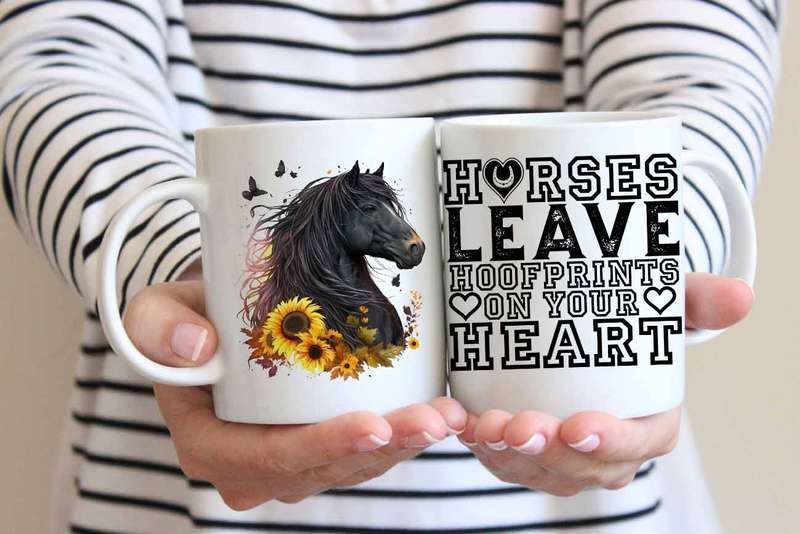 Black horse and flowers coffee mug 6