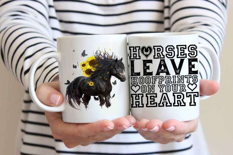 Black horse and flowers coffee mug 7