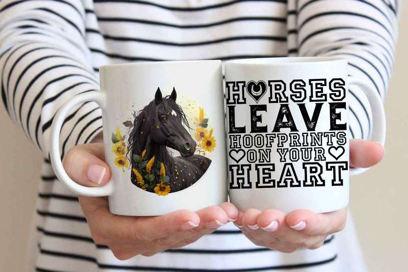 Black horse and flowers coffee mug 8