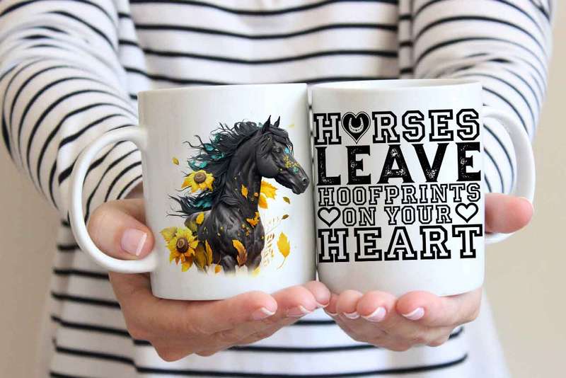 Black horse and flowers coffee mug 9