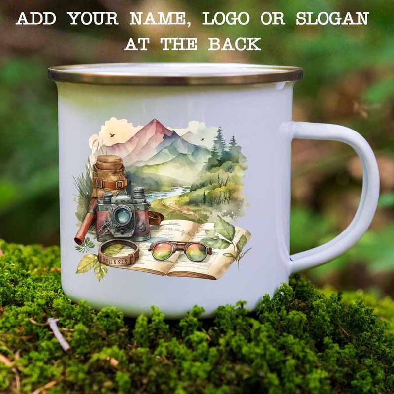 Enamel mug adventure scene