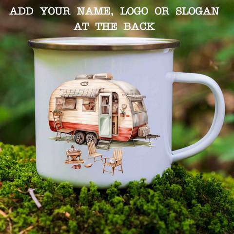 Enamel mug camper and chairs