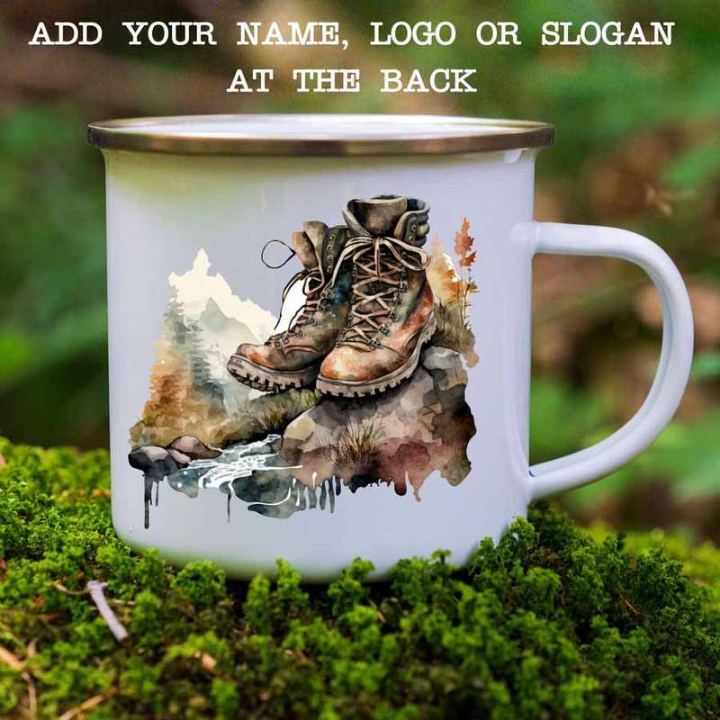 Enamel mug hiking boots