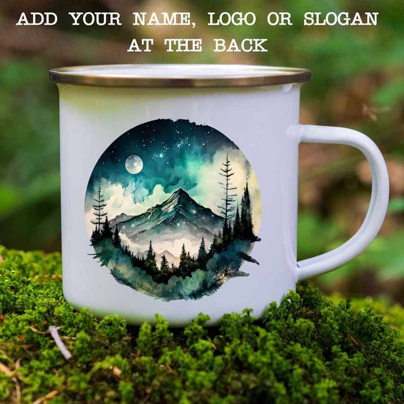 Enamel mug night scene
