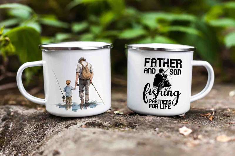 Father and son fishing enamel mug 1