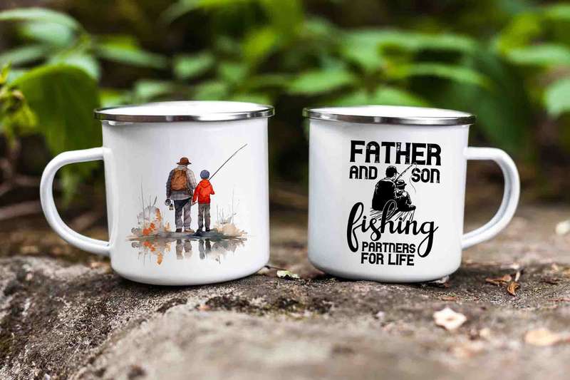 Father and son fishing enamel mug 3