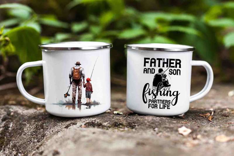 Father and son fishing enamel mug 4