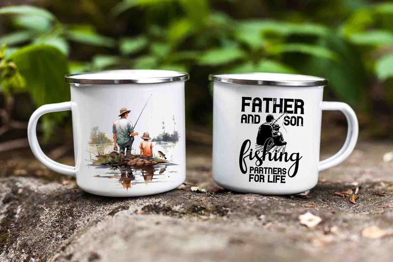 Father and son fishing enamel mug 6