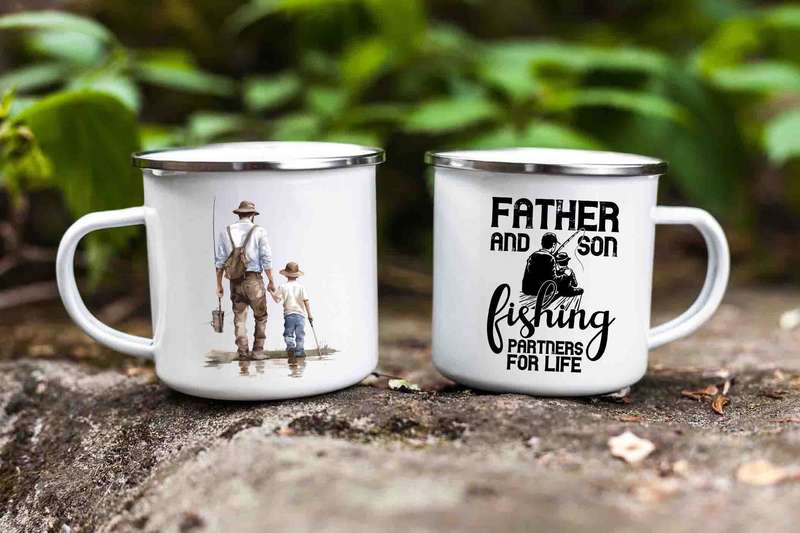 Father and son fishing enamel mug 7