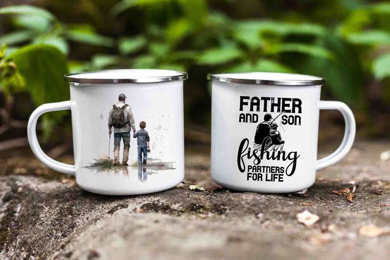 Father and son fishing enamel mug 8