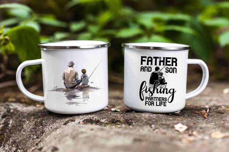 Father and son fishing enamel mug 9
