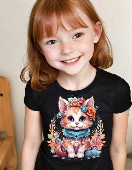 Girls T-shirt Floral cat 12