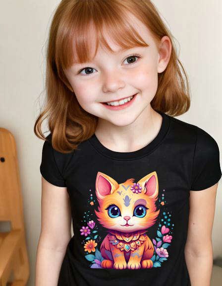 Girls T-shirt Floral cat 17