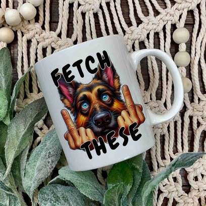 Fetch these German Sheperd middle finger mug