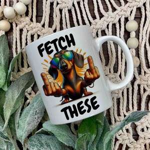 Fetch these Dachshund middle finger mug
