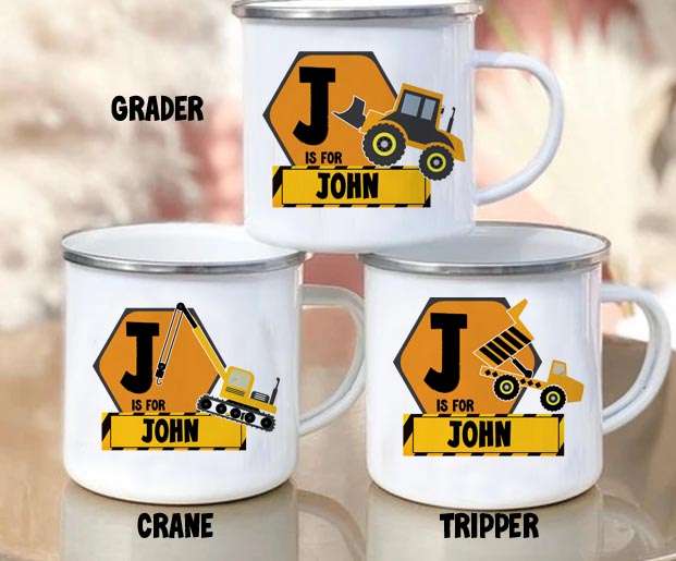 Personalized construction enamel mug