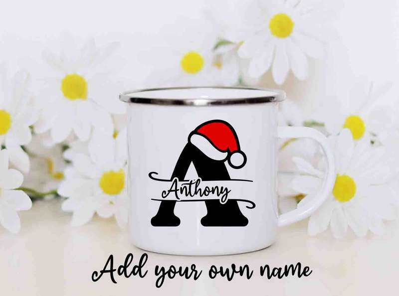 Christmas monogram and name enamel mug