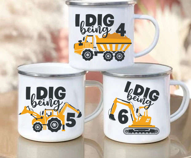 Birthday construction enamel mugs