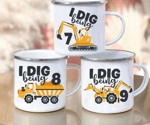 Birthday construction enamel mugs