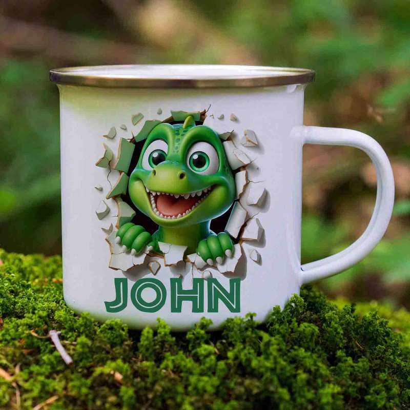 Personalised Dinosaur enamel mug 2
