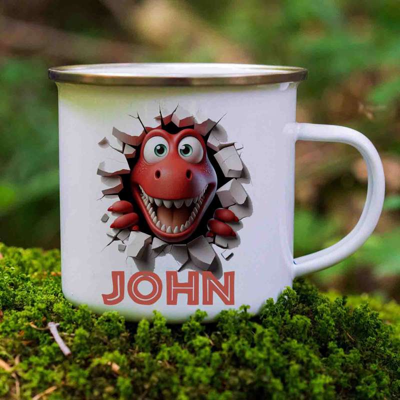 Personalised Dinosaur enamel mug 3