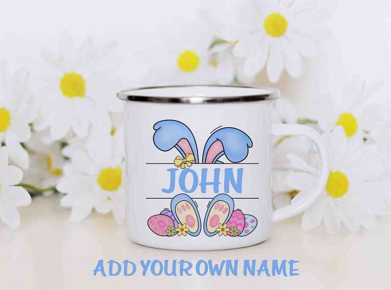 Personalised boys Easter enamel mug