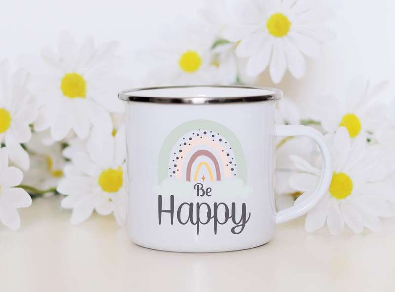 Rainbow Be happy enamel mug