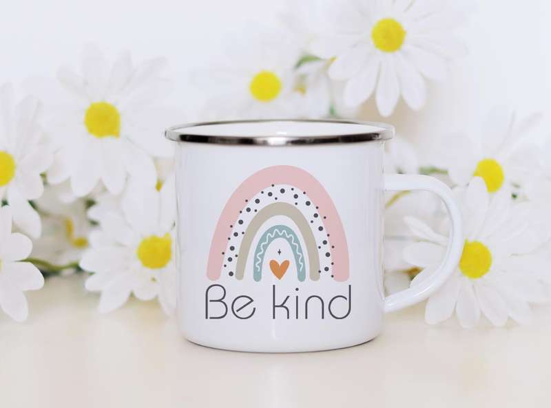 Rainbow Be kind enamel mug