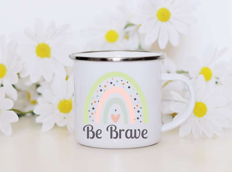 Rainbow be brave enamel mug