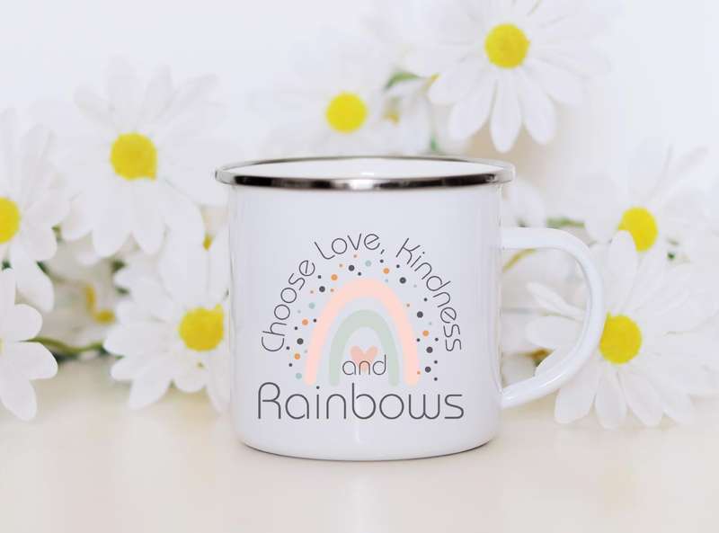 Rainbow choose love kindness enamel mug