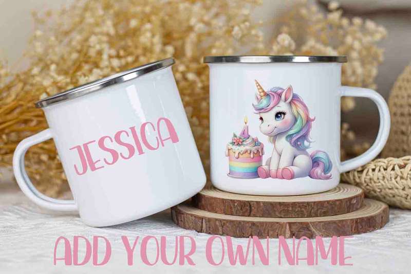 Unicorn birthday enamel mug